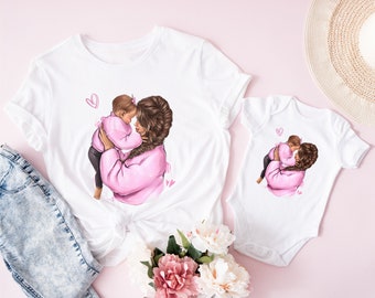 Camiseta de mamá e hija, camiseta de madre hija, traje a juego de mamá y yo, camiseta del día de la madre, camisa de mamá y mini, camiseta de mamá niña