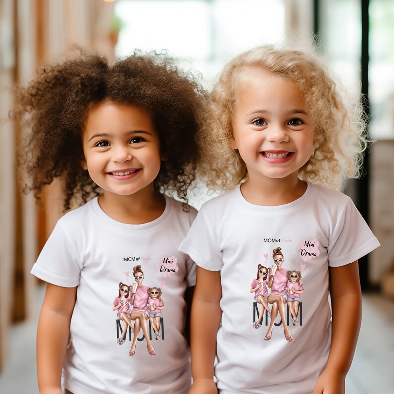 T-shirt maman de filles, T-shirt maman de 2 filles, tenue maman et moi, t-shirt maman fille, t-shirt fête des mères, tenue assortie maman et fille image 3