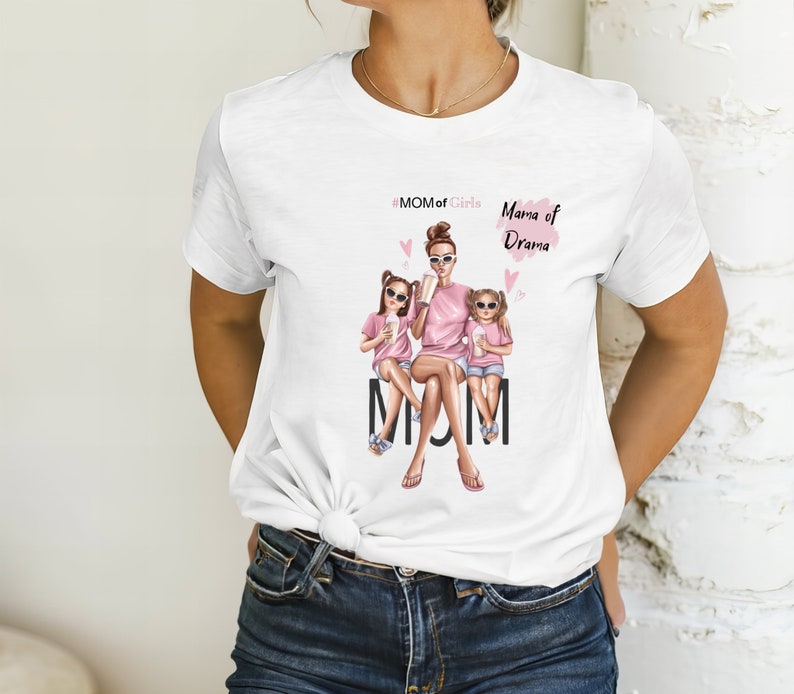 T-shirt maman de filles, T-shirt maman de 2 filles, tenue maman et moi, t-shirt maman fille, t-shirt fête des mères, tenue assortie maman et fille image 2