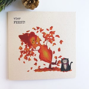 Wenskaart Vier Feest 'Blaadje & Poes' NU MET CADEAU - gevouwen kaart met envelop, wenskaart illustratie, felicitatie, gefeliciteerd