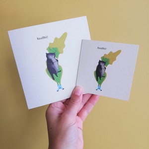Carte de vœux Hug 'Leaf & Cat' MAINTENANT AVEC CADEAU - carte pliée avec enveloppe, illustration de carte de vœux, carte de réflexion, rétablissement bientôt, nature