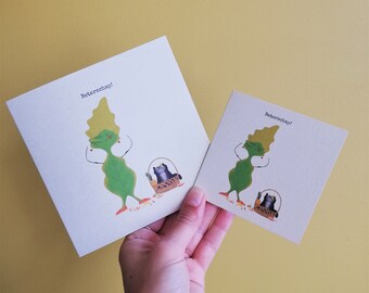 Greeting card Get well 'Leaf & Cat' NOW WITH GIFT - folded card with envelope, greeting card illustration, thinking of card, get well card