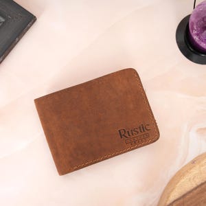 Cartera rústica marrón plegable, compartimento para tarjetas de crédito y efectivo, de cuero genuino con costuras hechas a mano, billetera premium duradera para hombres, regalo para él
