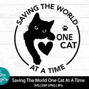 Sauver le monde un chat à la fois svg, svg chat, cadeau pour amoureux des chats, sauvetage de chat svg, svg, png, jpg, dxf, fichiers de coupe pour Cricut et Silhouette