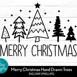 Frohe Weihnachten | Hand gezeichnet Weihnachtsbäume | png für Shirt | svg | png | jpg | dxf | Dateien schneiden | Aufbügeln
