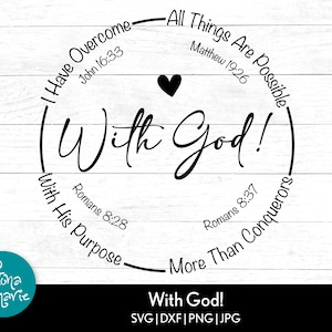 Con Dios Versículos de la Biblia, he vencido, Todas las cosas son posibles, svg, dxf, jpg, png, pdf reflejado, Cortar archivo Cricut, Silueta, Planchar