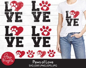 Coeur de patte de chien grunge SVG | Clipart pour amoureux des animaux (téléchargement numérique)