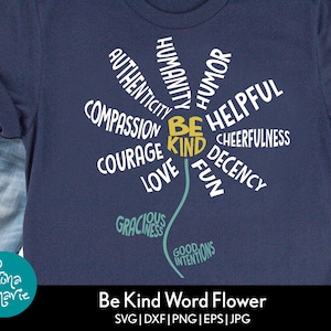 Seja gentil palavra flor svg | girassol svg | seja gentil | svg, dxf, eps, jpg, png, pdf espelhado | Cortar arquivo Cricut | Silhueta | Ferro na