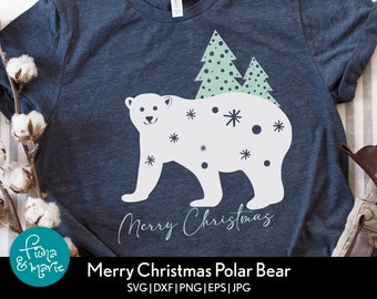 Merry Christmas Polar Bear svg | svg | png | jpg | eps | dxf | Cut files for Cricut and Silhouette | Christmas svg | Winter svg