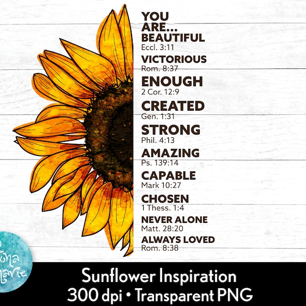 Sunflower Inspiration png, Christian PNG, Bible Verse PNG, Jesus PNG, Sublimation png, Commercial Use, png for shirt, colorful sunflower
