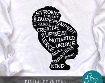 Afro Girl Black History SVG, Inspirational Clipart (Digital Download)