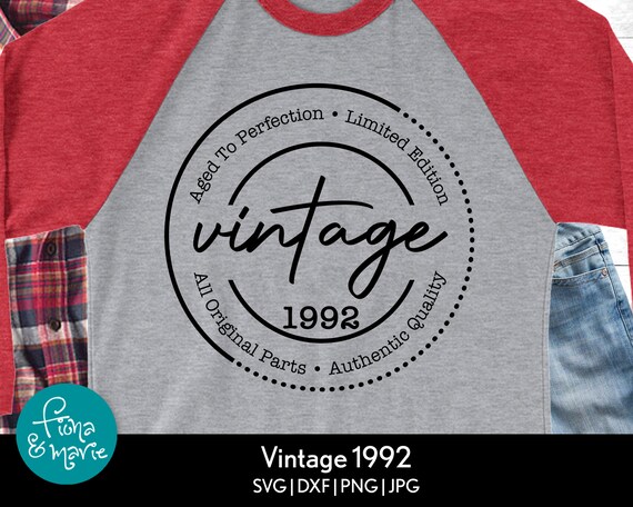 Vintage 1992 Birthday SVG: Aged to Perfection Design (digital