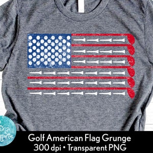 Fichier PNG de golf pour impression par sublimation Impression DTG | Drapeau américain | Tees, clubs, balles de golf | Téléchargement de conception de sublimation | Modèles de t-shirts