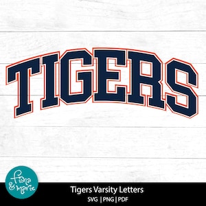 Tigers Arched Varsity Letters: SVG, PNG, PDF Files (Digital Download)