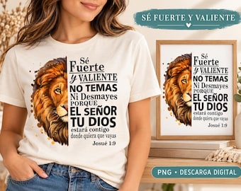 Sé Fuerte y Valiente Josué 1:9 - Spanish Christian PNG (Sublimation)