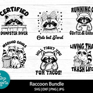 Leuke wasbeerbundel, zal je vechten voor taco's, schattig maar wild, gecertificeerde afvalcontainerduiker, #squadgoals, png voor shirt, svg, png, jpg, dxf