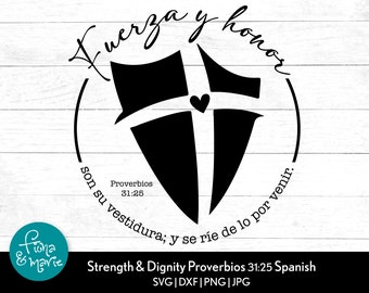 Spanish Bible Verse Proverbs 31:25, Strength and Dignity (Digital Download)