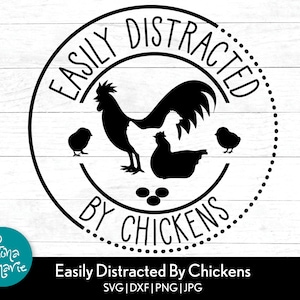Facilement distrait par les poulets svg | Fille de ferme svg | Svg de poulet | png pour chemise | svg, png, jpg, dxf | Couper des fichiers pour Cricut et Silhouette