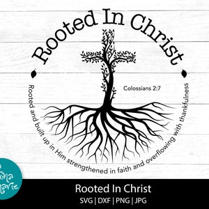 Rooted In Christ, Bible Verse svg, Christian svg, Colossians 2:7, svg, dxf, jpg, png, Cut File Cricut, Silhouette, Iron On, png for shirt