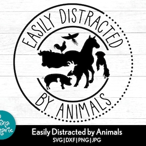 Facilement distrait par les animaux svg | Fille de ferme svg | Amoureux des animaux | png pour chemise | svg, png, jpg, dxf | Fichiers coupés pour Cricut et Silhouette