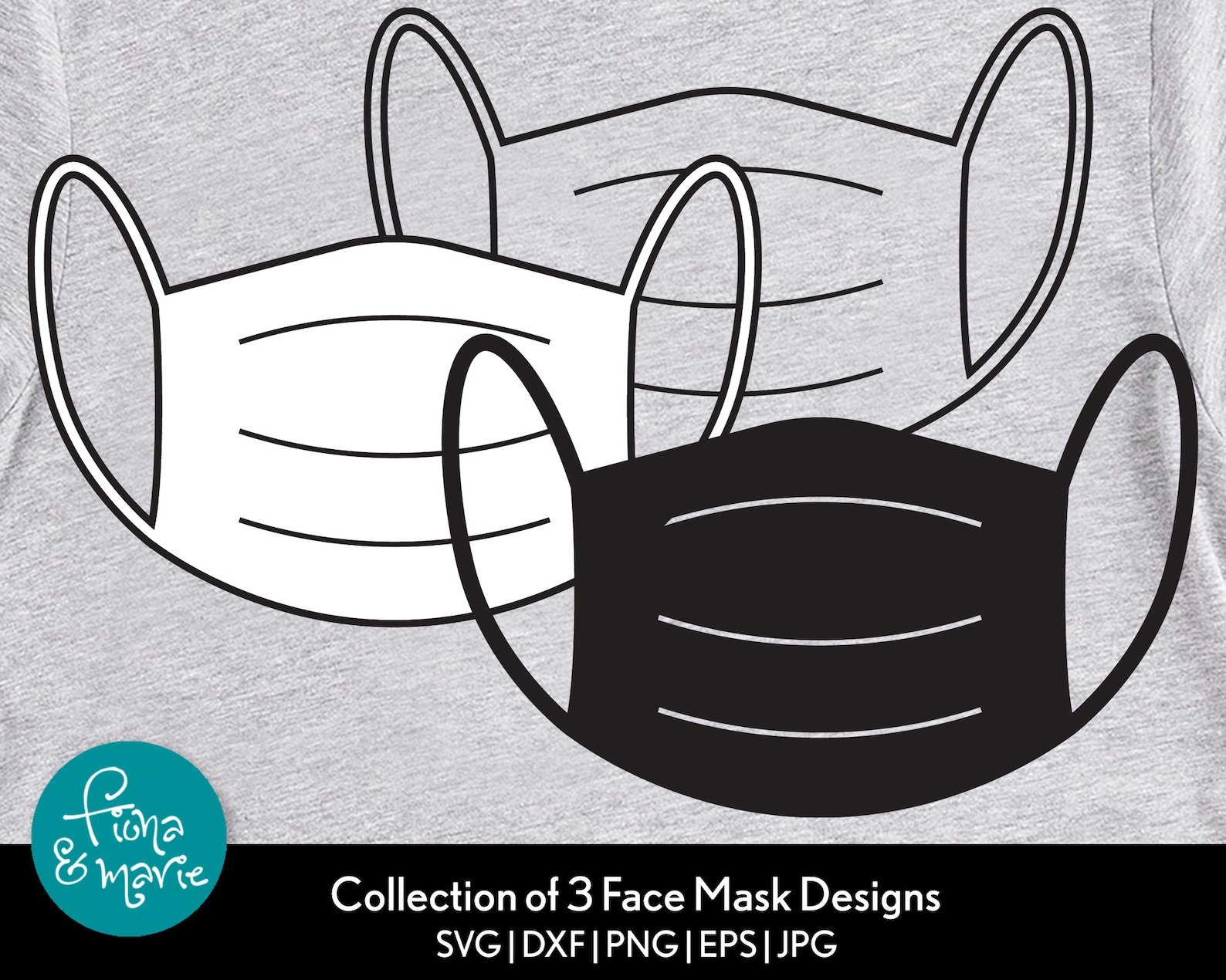 Collection of 3 Face Mask Designs Black White Outline Face Etsy