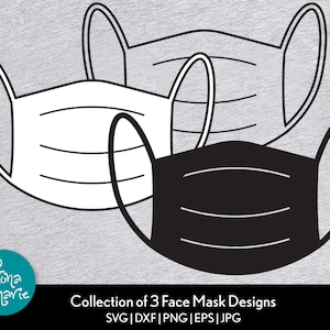 Collection de 3 modèles de masques pour le visage (fr) Noir, Blanc, Masque facial de contour svg (fr) svg - France png - France jpg - France eps - France dxf - France Fichiers coupés pour Cricut et Silhouette
