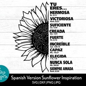 Zonnebloem inspiratie Spaanse versie, Inspiración De Girasol, Bijbelvers SVG, zonnebloem, SVG, DXF, JPG, PNG, gespiegelde PDF, bestanden knippen