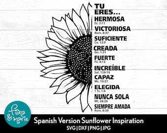 Sunflower Inspiration Spanish Version, Inspiración De Girasol, Bible Verse svg, sunflower, svg, dxf, jpg, png, mirrored pdf, Cut Files