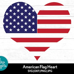 Bandeira americana em forma de coração | SVG | png | jpg | dxf | Cortar arquivos para Cricut e Silhouette | Tintura Sub