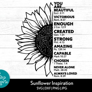 Sunflower Inspiration, Christian svg, Bible Verse svg, sunflower svg, svg, dxf, jpg, png, mirrored pdf, Cut File Cricut, Silhouette