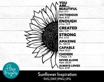 Sunflower Inspiration | Christian svg | Bible Verse svg | sunflower svg | svg, dxf, jpg, png, mirrored pdf | Cut File Cricut | Silhouette