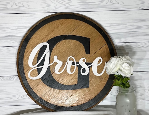 Rustic Wedding Décor Monogram Wedding 3D Text Name Sign Real Kentucky Bourbon Barrel Lid