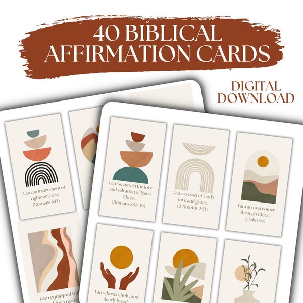 40 Colorful Biblical Affirmation Cards | Abstract Motifs | Faith Inspired Deck | Scripture Encouragement | Christian Gift | Printable cards