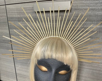 Halo Crown Sunburst Tiara Headpiece - Gold Jewellery Crown Sun-Gold Festival Crown - Halo Headband