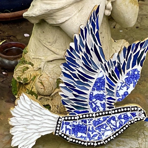 Mosaic Dove in antique blue and white Coalport china