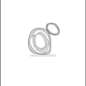 Puede incluir: Un dibujo en blanco y negro de dos círculos superpuestos. Los círculos están dibujados con una serie de líneas concéntricas.