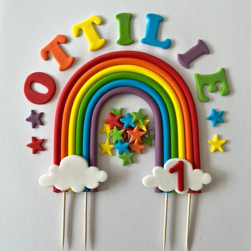 Personalised Bright Rainbow Cake Topper - Etsy