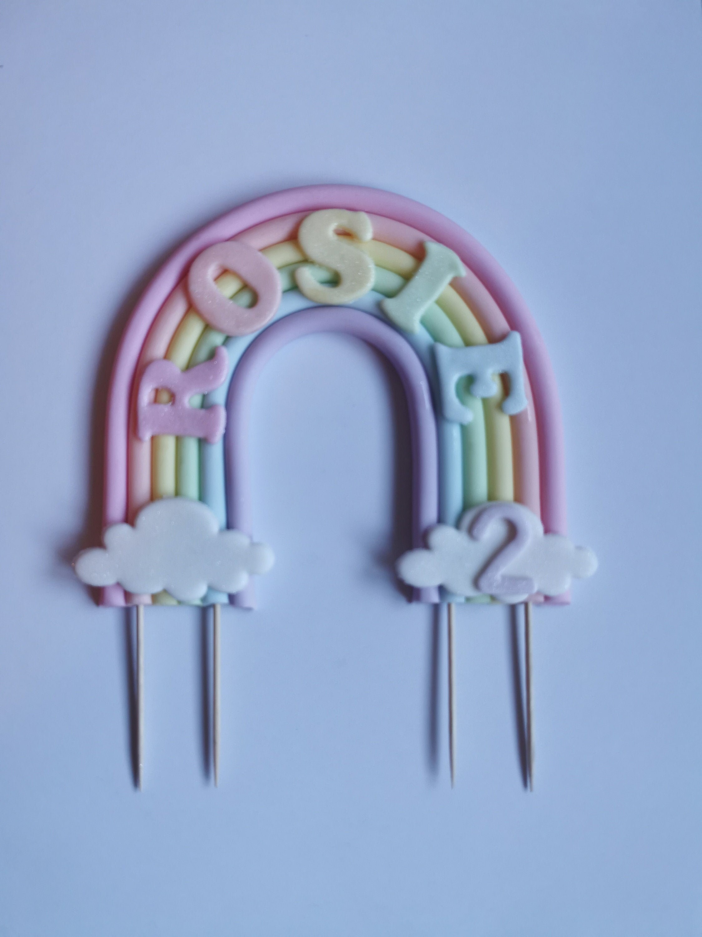 Edible rainbow cake topper with name and number. Cake | Etsy