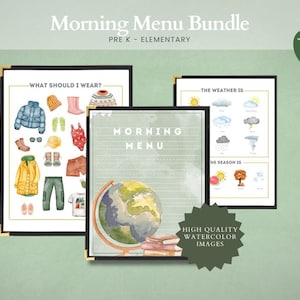 Morning Menu Bundle | Kindergarten | Homeschool Morning Basket | Preschool | Kindergarten Worksheets | Daily Routine Chart | Handwriting