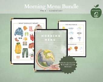 Ensemble de menus du matin | Jardin d'enfants | Panier du matin pour l'école à la maison | Préscolaire | Feuilles de travail pour la maternelle | Graphique de la routine quotidienne | Écriture manuscrite