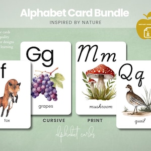 Alphabet Card Bundle | Nature Inspired | Movable Alphabet | Cursive Flashcards | Kindergarten - Elementary  | Cursive Handwriting