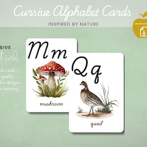 Schreibschrift-Alphabet-Karten | Natur inspiriert | Bewegliches Alphabet | Schreibschrift Karteikarten | Kindergarten - Grundschule | Schreibschrift