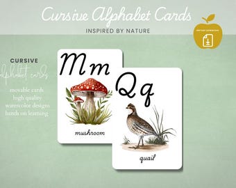 Cartes mémoire alphabet cursif nature : écriture manuscrite pour la maternelle (téléchargement numérique)