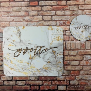 White and Gold Marble Look Mousepad and Drink Coaster Desk Set