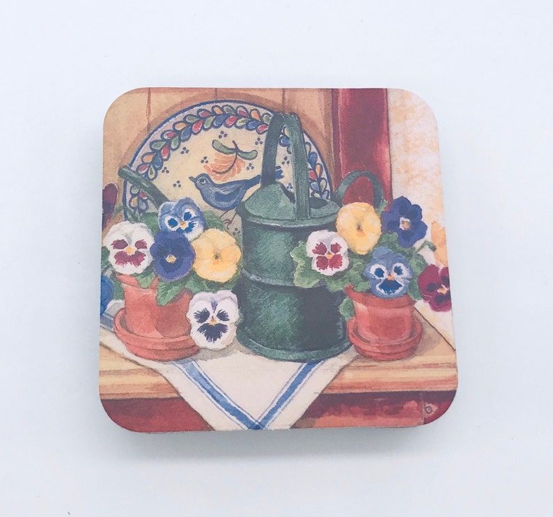 Set of 6 Coasters with Blue Bird /& Flowers Blue Bird Coasters Flower Pot Coasters Vintage Blue Bird Coasters Vintage Flower Coasters