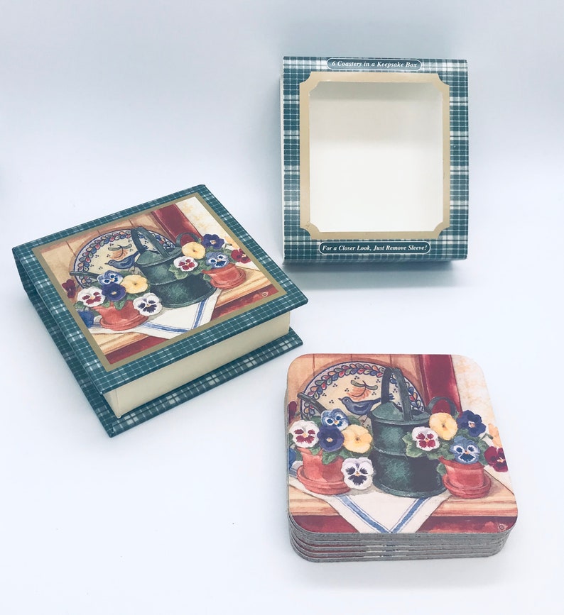 Set of 6 Coasters with Blue Bird /& Flowers Blue Bird Coasters Flower Pot Coasters Vintage Blue Bird Coasters Vintage Flower Coasters