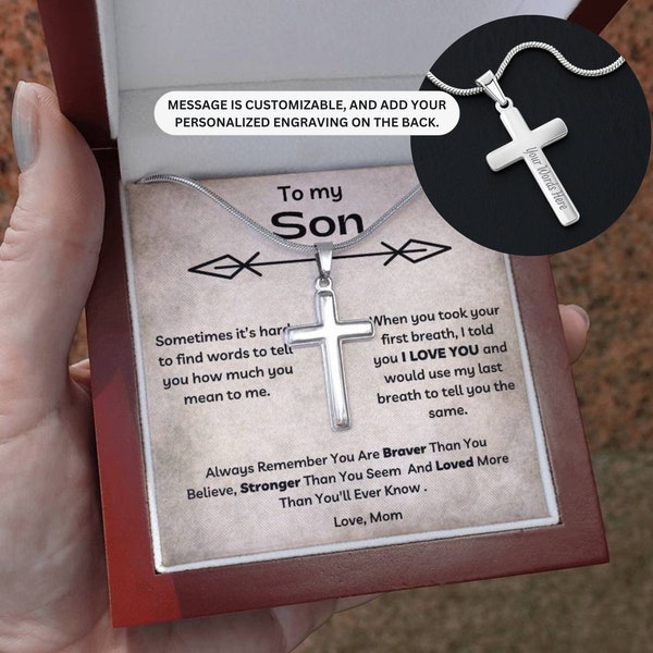 Personalized Cross Necklace To Son With Engraving, Unique Sentimental Son Gift, Men Jewelry, Son Gifts Military, Son Love From Mom