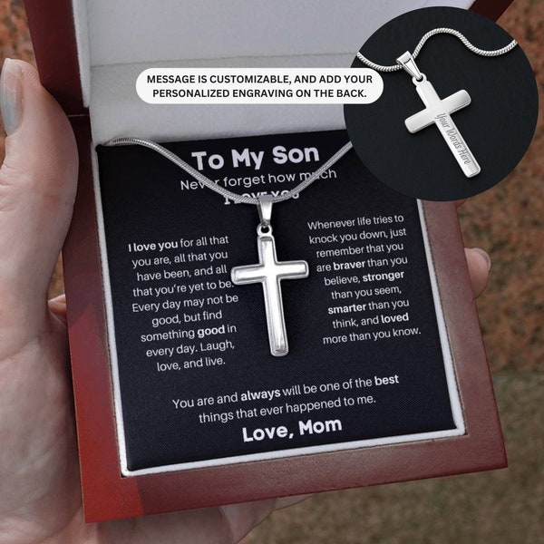 Personalized Cross Necklace To Son With Engraving, Graduation Gift Boys, To My Son Gift, Son Gifts From Mom, Gifts From Parents, Son Jewelry