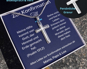 Halskette Kreuzanhänger, Personalisiertes Geschenk Zur Konfirmation, Kommunion, Kette Zur Konfirmation, Junge Kette Konfirmation Mit Gravur