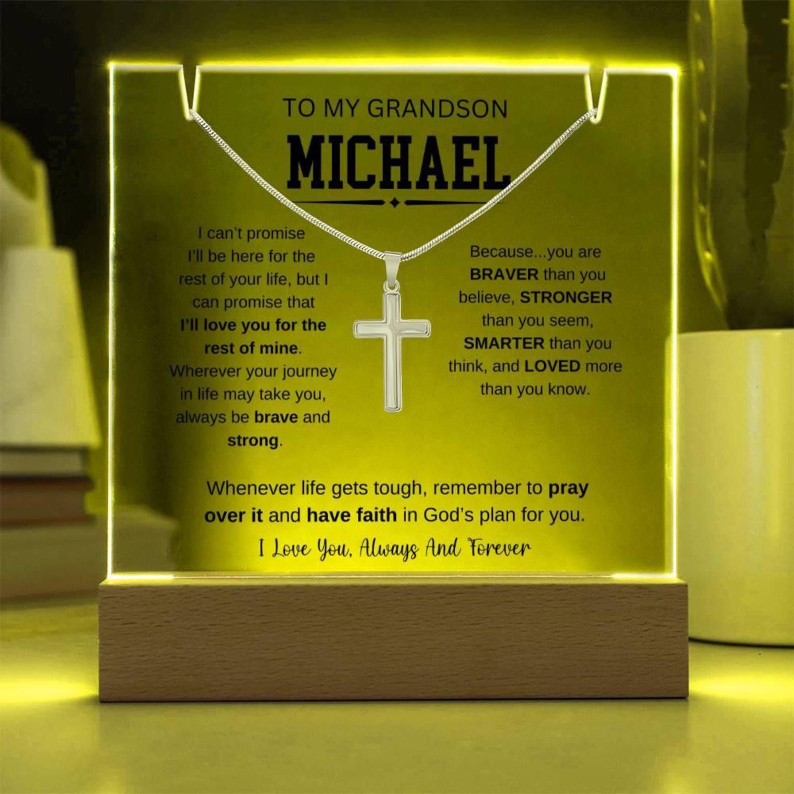 Cross Necklace for Grandson, Gifts for Him, Christmas Gift Grandson